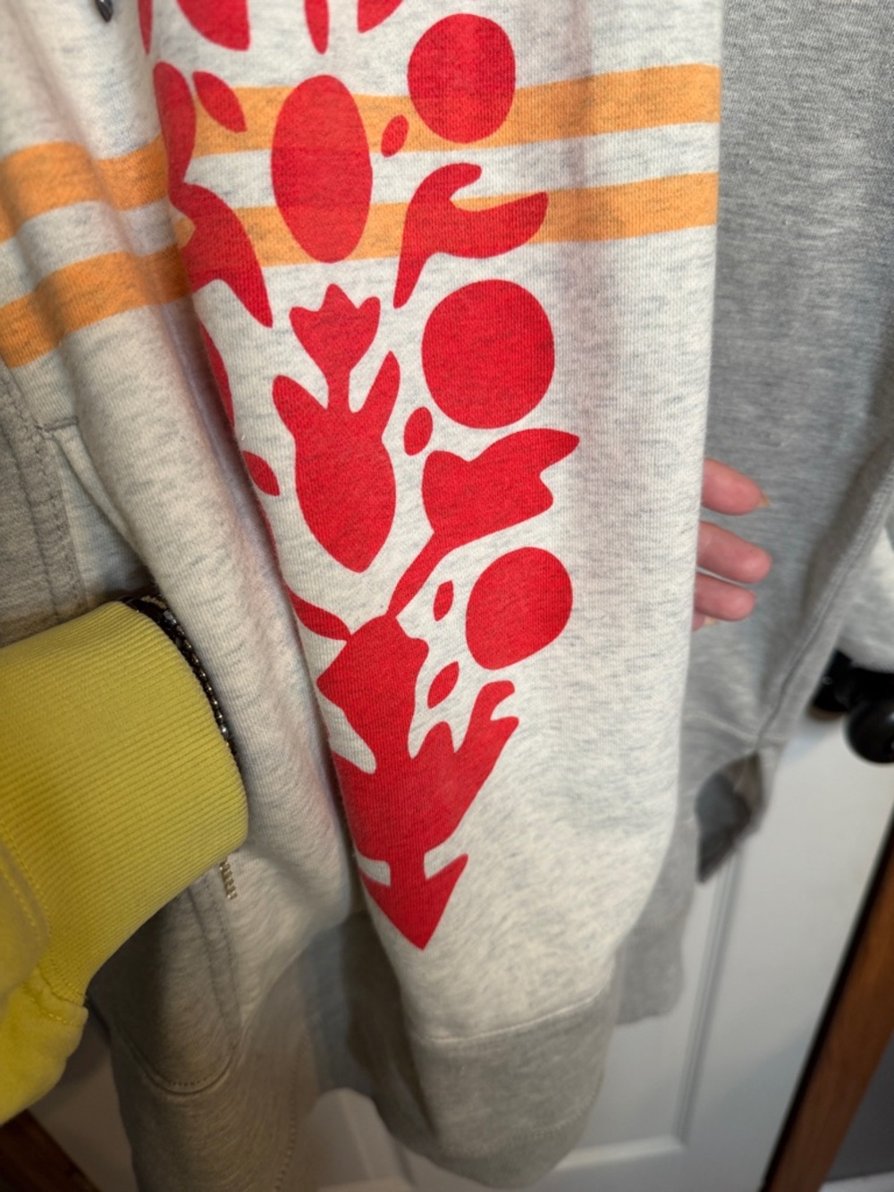 Free People Light Grey and Red Graphic Cowl Sweater with Orange Stripe - Picture 4 of 8